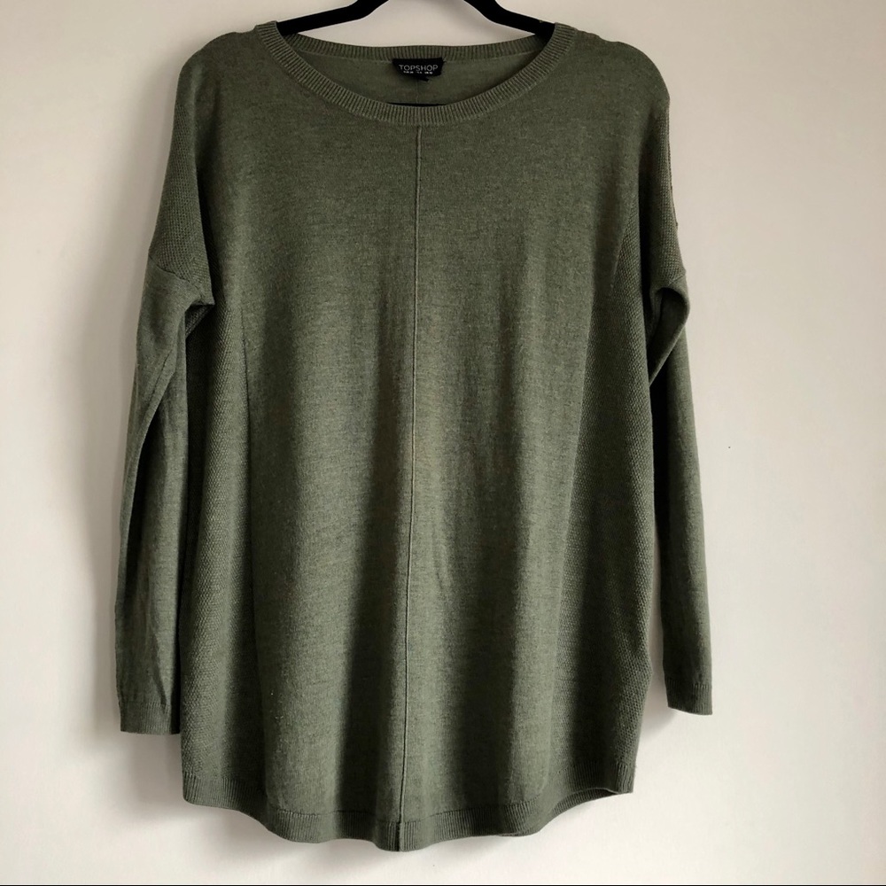 Topshop Fine Knit Light Green Panel Sweater